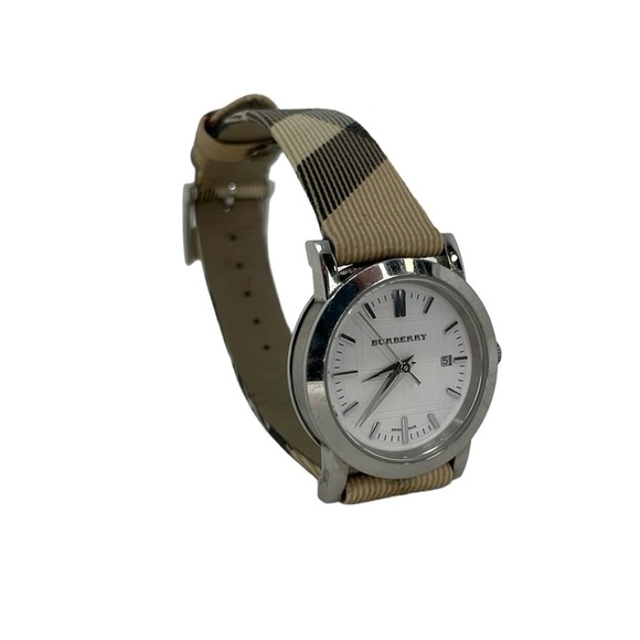 Burberry Watch Women's Tan Brown Red Nova Check Swiss Made Analog - Picture 1 of 9